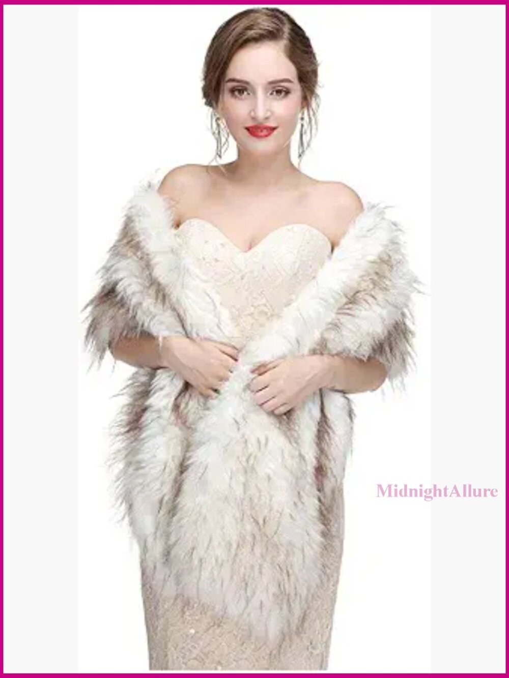 Faux Fur Stole Wedding Cape 61in Bridal Winter Wrap Shawl
